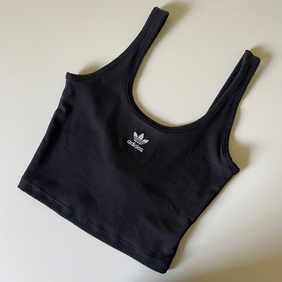 Adidas Crop Tank Ribbed Open Back Scoop Neck Black X-Small - Picture 4 of 8
